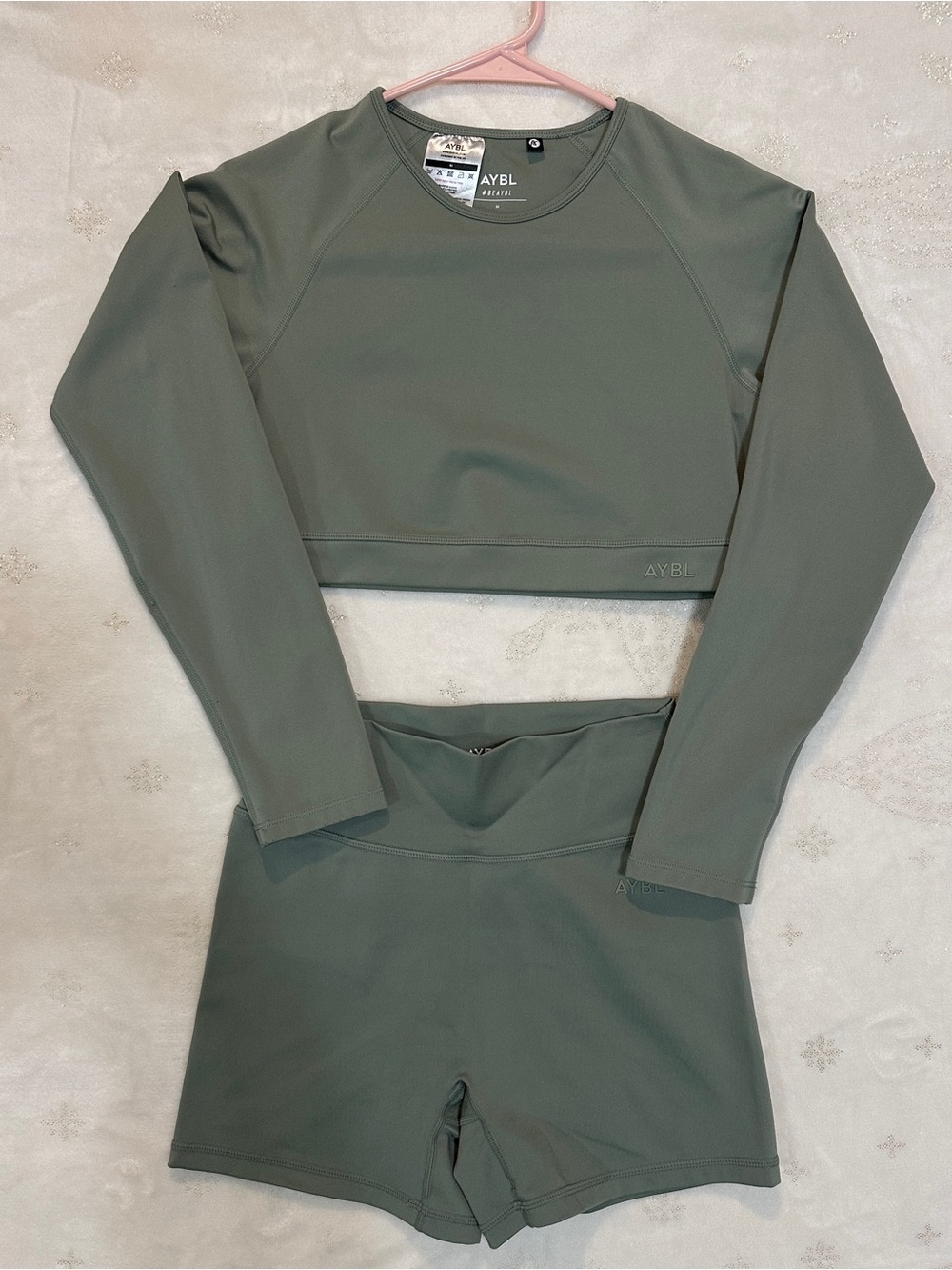 AYBL Olive Long-Sleeve Crop Top and Short Set